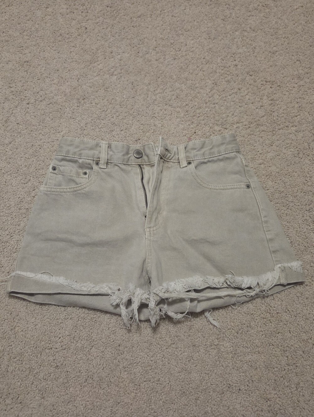 Pull&Bear Light Beige Frayed Hem Denim Shorts